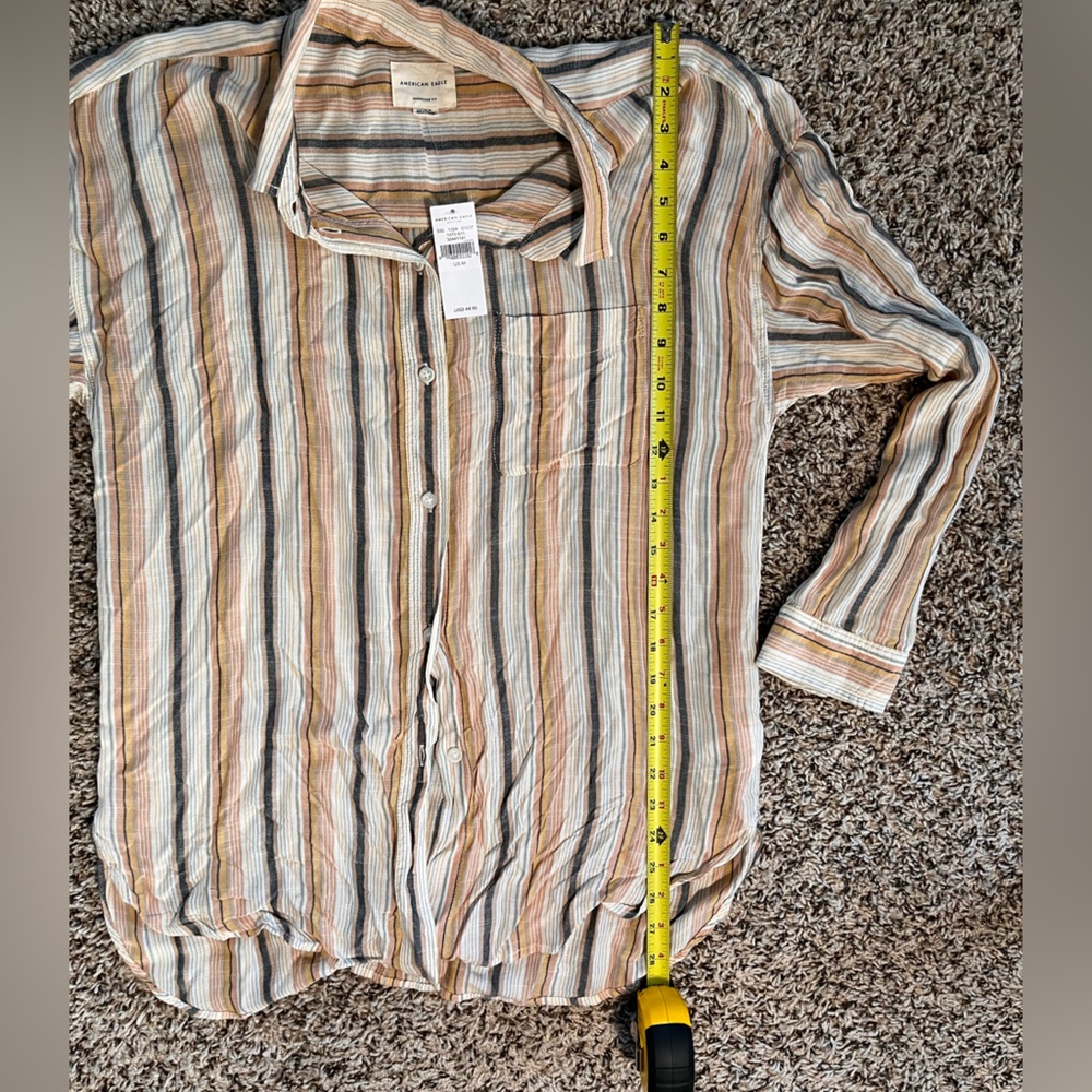 American Eagle Outfitters Men's Striped Button Down‎ Shirt - Cream, Tan, Brown - Picture 8 of 8